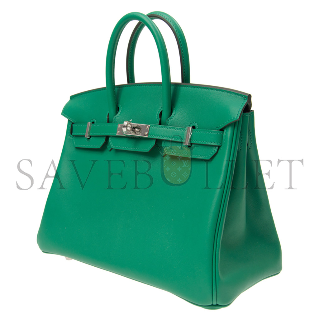 H**mes master birkin 25 swift leather velvet green silver buckle h049362ck17 (25*20*13cm)